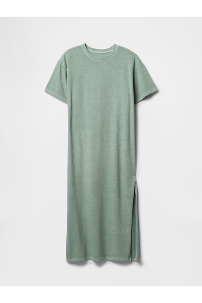 GAP Kadın Yeşil Organik Pamuk VintageSoft Maxi T-Shirt Elbise