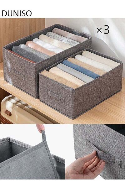 Generic 3 Pieces Foldable Closet Storage Organizer Washable Closet Storage Box with Carrying Handles Cube St