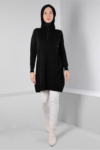 Alvina QUILTED DETAILED HOODED KNITWEAR TUNIC 43162
