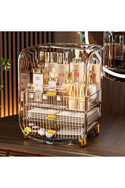 ETG منظم مكياج كبير، منظم حمام، مع غطاء وأدراج