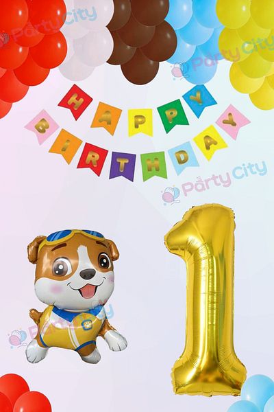 Party City Σετ μπαλονιών με θέμα το Puppy Guard με αλουμινόχαρτο 1 έτους, Paw Patrol Birthday Concept