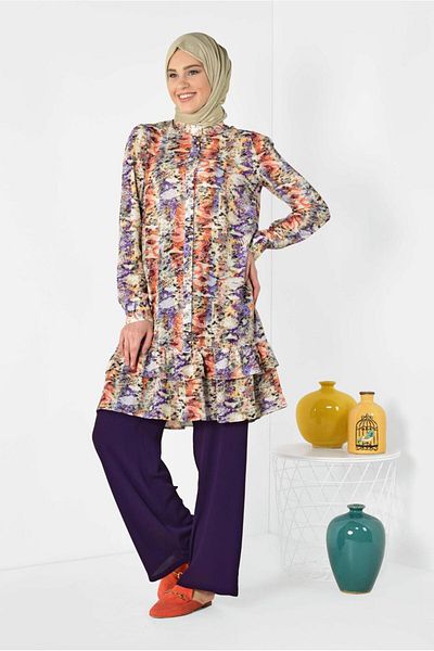 Alvina 4031 Model Colorful Patterned Tunic