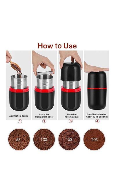 COOYA Electric Coffee Grinder,with Cleaning Brush,150W,Double Stainless Steel Blades,9x9x17.3 cm