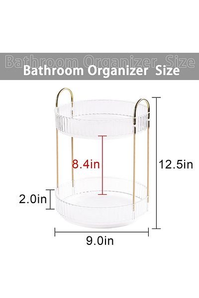 ETG Rotating Makeup Organizer for Vanity 2 Tier, High-Capacity Skincare Clear Make Up Storage
