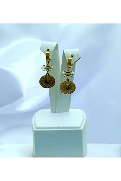 MODA Yeni Sezon Paslanmaz Çelik Çeyrekli Altın Kaplama Küpe