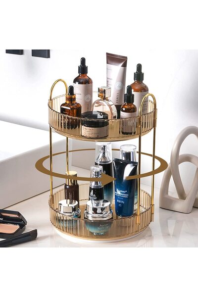 ETG Rotating Makeup Organizer for Vanity 2 Tier, High-Capacity Skincare Clear Make Up Storage
