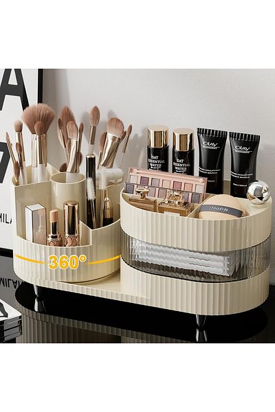 ETG Upgraded 3 Tier Makeup Brush Holder Organizer, Rotating Makeup Organizers Countertop