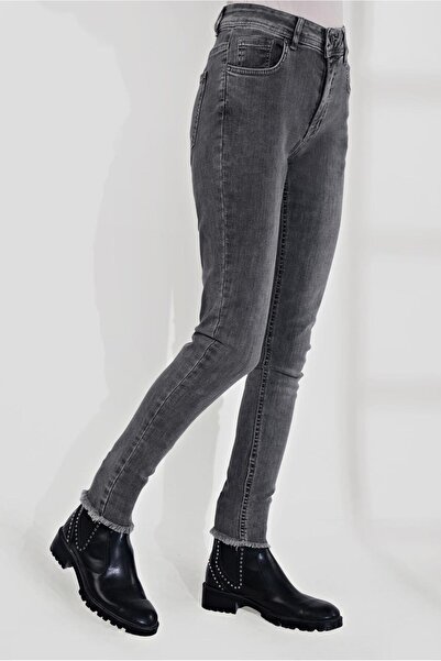 TRENDTESETTÜR Women's Gray Tasseled Denim Trousers 7529