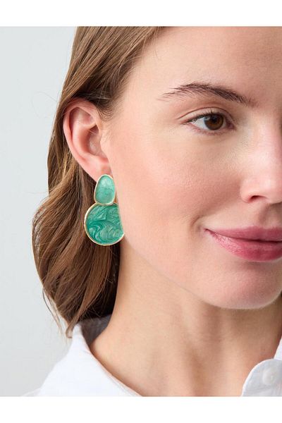 Jimmy Key Green Glossy Round Figured Earrings