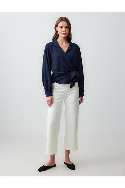 Jimmy Key White High Waist Loose Leg Relaxed Cut Denim Trousers