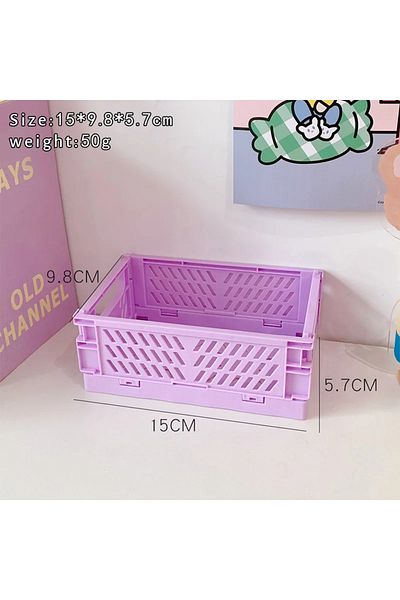 Choice Purple Medium Plastic Foldable Storage Crate Folding Box Basket Stackable Cute Makeup Jewellery Toy