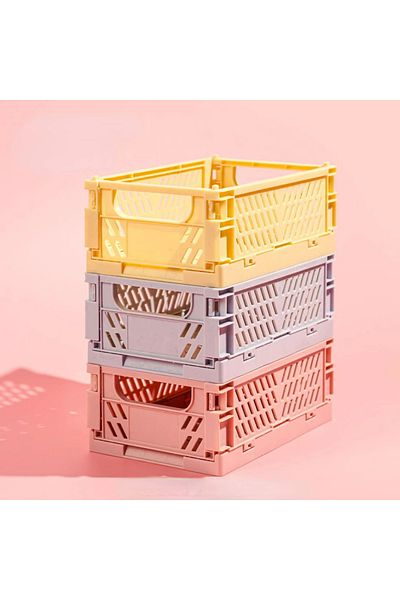 Choice 3 Colors Big Plastic Foldable Storage Crate Folding Box Basket Stackable Cute Makeup Jewellery Toys