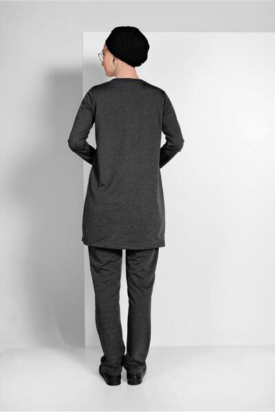 TRENDTESETTÜR Women's Gray (SMOKED) Stripe Detailed Two Color 2-Piece Trousers Tracksuit Set 8619