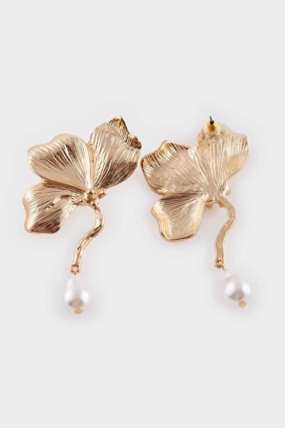DeFacto Kadın Çiçek Motifli İncili Gold Küpe E8037AXNS