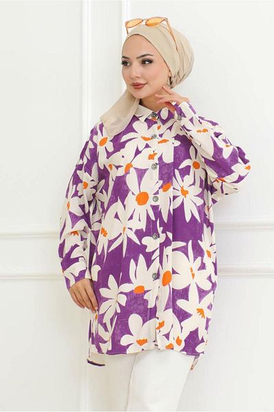 TRENDTESETTÜR Purple Flower Design Shirt Top t 8956