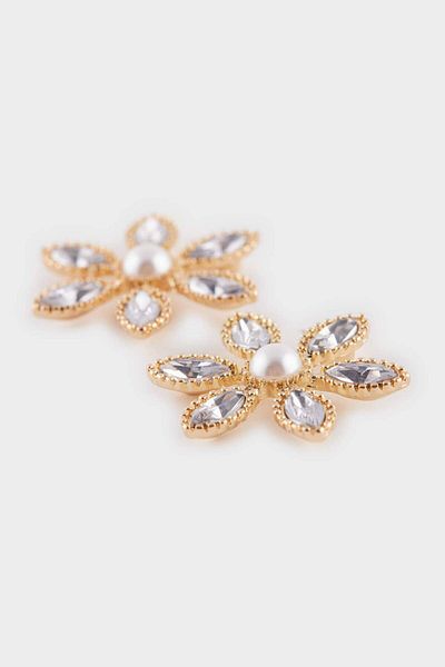 DeFacto Women's Flower Motif Stone Gold Earrings E8076Axns