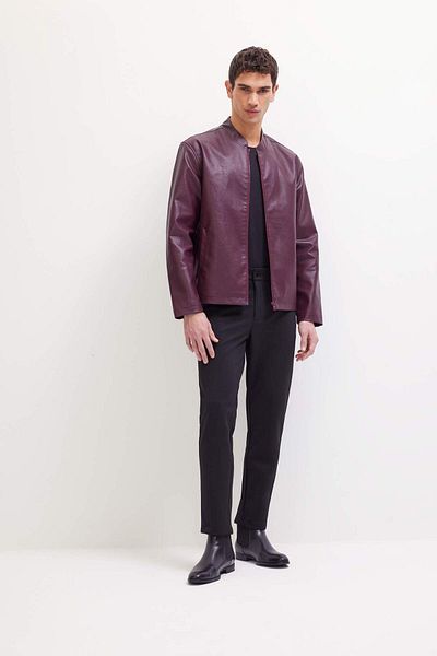 DeFacto Water Repellent Stand Collar Zip-Up Faux Leather Coat - Slim Fit D8525Ax25Sp