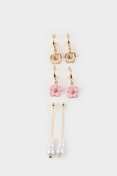 DeFacto Women's 3-Piece Floral Earrings E8049Axns