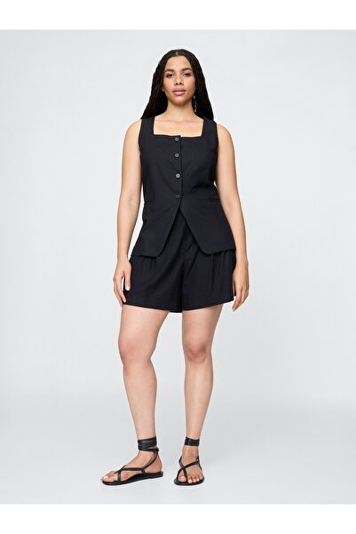 GAP Kadın Siyah High Rise Keten Karışımlı Şort