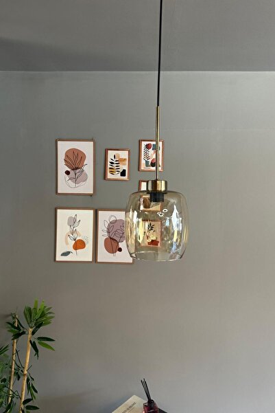 Bamyum Pearl Cam Bal Rengi Tekli Avize İnce Eskitme Başlık Retro Sarkıt Lamba Salon Aydınlatma