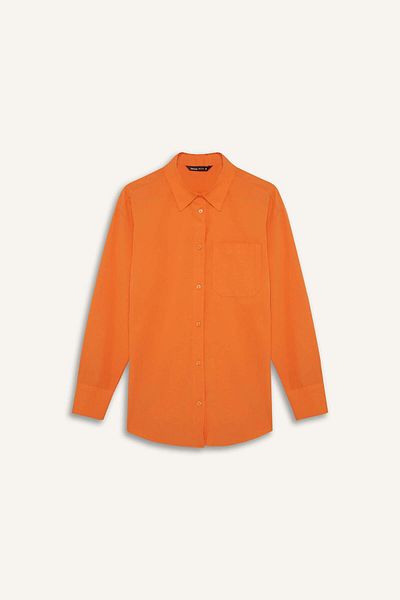 DeFacto Oversize Wide Fit Basiz Plain Poplin Long Sleeve Shirt E9424Ax25Sp