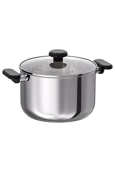 IKEA MIDDAGSMAT Pot with lid, clear glass/stainless steel, 5 l