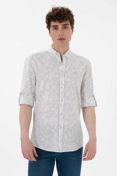 U.S. Polo Assn. Ανδρικό μακρυμάνικο πουκάμισο ανοιχτό γκρι 50300445-VR001