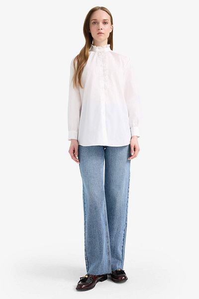 DeFacto Stand Collar Terry Cotton Long Sleeve Shirt Tunic F1356Ax25Sm