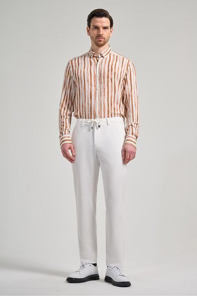 İmza Ανοιχτό κρεμ ελαστικό παντελόνι Jogger Classic Slim Fit με πλαϊνές τσέπες 1003240169