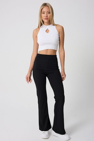 Montland Women's Black Lycra Waisted Elastic Flare Trousers