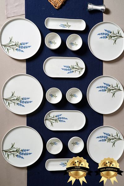 Heda Porselen Lavender 16 Piece Porcelain Breakfast Set for 6