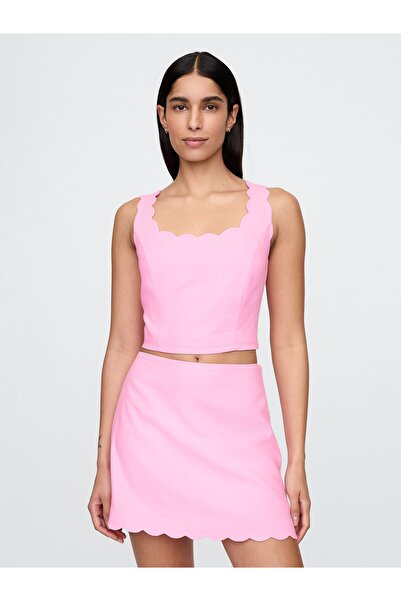 GAP Kadın Pembe Keten Karışımlı Crop Askılı Bluz
