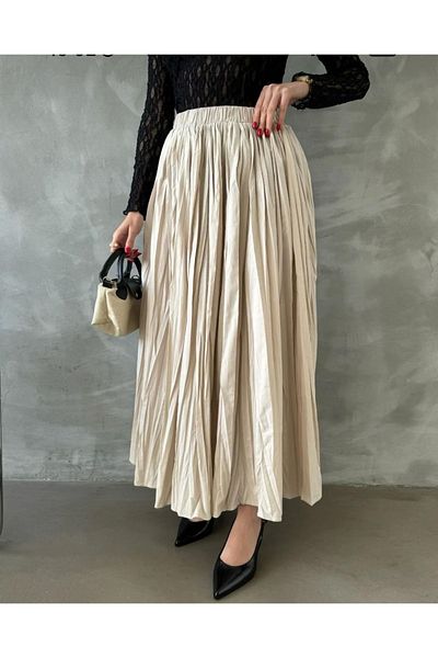 FLEX FASHION Elastic Waist Crinkle Micro Long Women's Crush Skirt