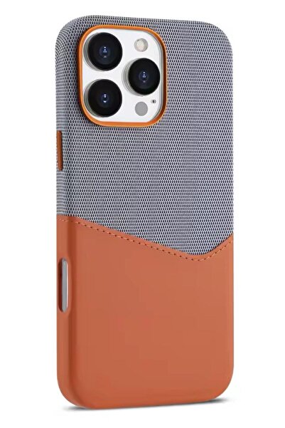 Caseji iPhone 16 Pro Uyumlu Kumaş ve Deri Kaplamalı Kartlıklı Metal Kamera De...
