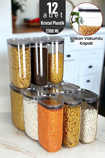 İronika Jumbo Boy 2100 ml Gerçek Vakumlu Silikon Kapaklı Erzak Bakliyat Sakla...