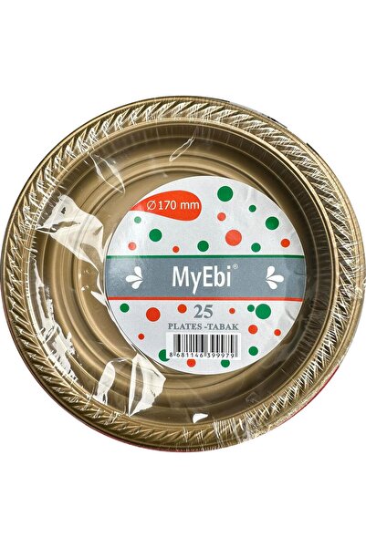 omeyva My-Ebi Altın Renkli Parti Davet Plastik Tabak - 17 Cm. - 25 Adetlik Paket