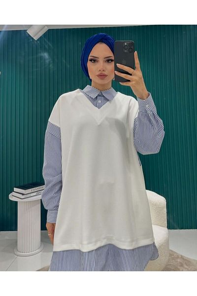 Marvella By Rasha سويت شيرت مخطط مع سترة قطنية