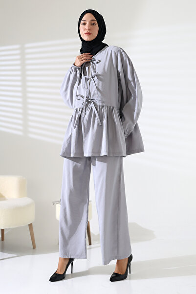 Mihran Butik Women's 100% Cotton Modal Gray Shirt Pants Hijab Suit