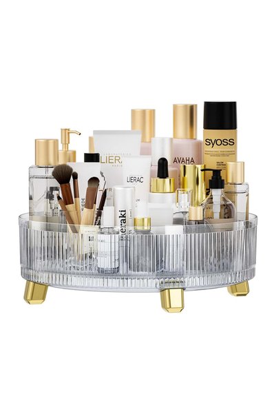 sharpdo Clear Makeup Skin Care Organizer for Dresser，Perfume Tray，360 Degree Rotating Lazy Susan Cosmetic Storage, Size:11.42x3.54inge, Size:11.42x3.54in