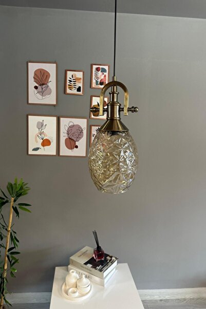 Bamyum Veltro Cam Bal Rengi Tekli Avize Gemici Eskitme Başlık Retro Sarkıt Lamba Salon Aydınlatma