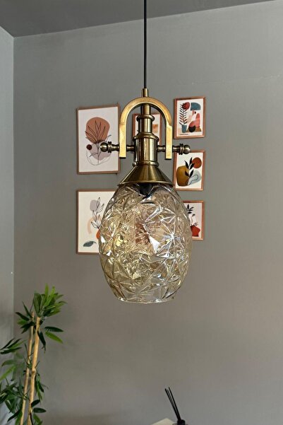 Bamyum Veltro Cam Bal Rengi Tekli Avize Gemici Eskitme Başlık Retro Sarkıt Lamba Salon Aydınlatma