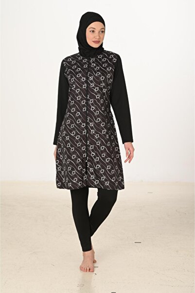 Fantasy Tam Kapalı Desenli Paraşüt Kumaş Tesettür Mayo 3443