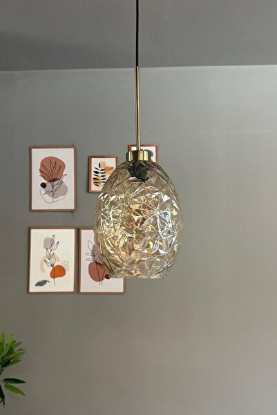 Bamyum Veltro Cam Bal Rengi Tekli Avize İnce Eskitme Başlık Retro Sarkıt Lamba Salon Aydınlatma