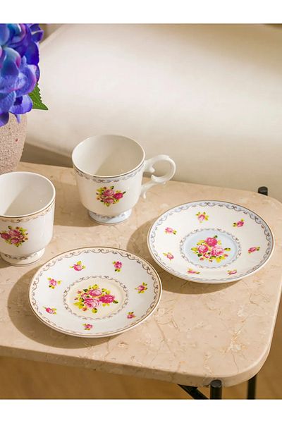 LC Waikiki Lcw Home Mixed Flower Printed 2-Person Porcelain Coffee Cup Set 90 ml