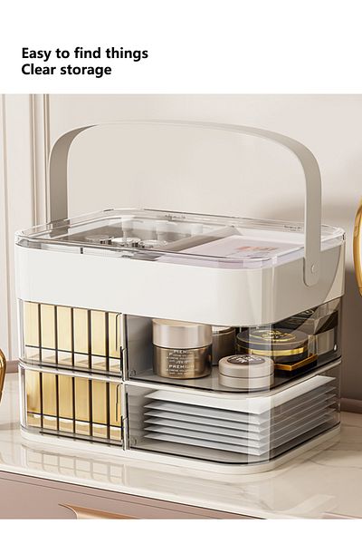 ETG Makeup Organizer, Cosmetic Desk Storage Box with Drawers Skincare Organizers for Dressing Table