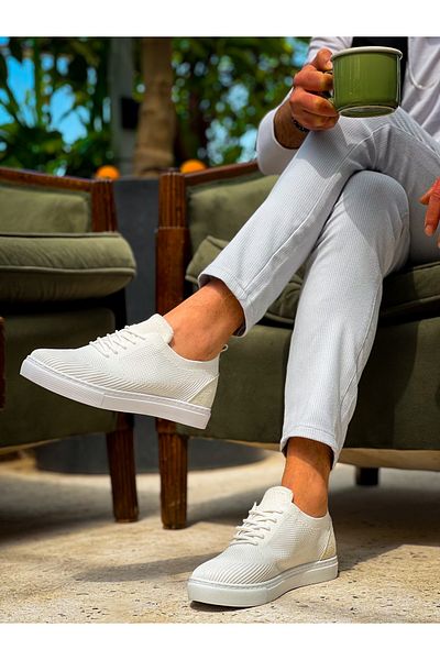 BOA KB 101 Λευκά πλεκτά με κορδόνια casual ανδρικά παπούτσια