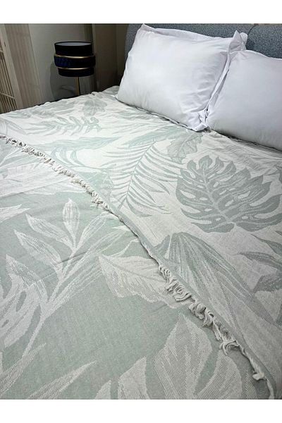 Explore Home , Vesna, Double, Cotton, Muslin, Bedspread - Pale Sea Green
