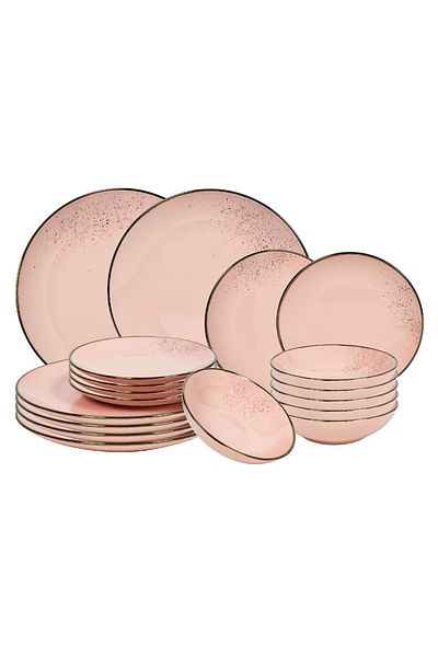 Tavola Pink Dinner Set 18-piece Dining Set Lucca Plate Set Farfurii Dishwasher Microwave Safe