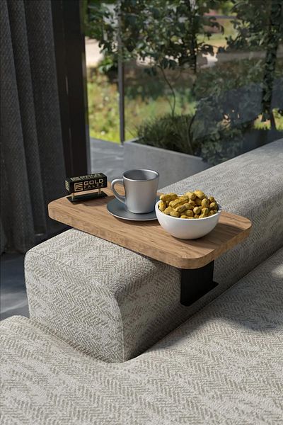 GOLDFALEZ Adjustable Sofa Side Table in Walnut | C-Shaped Laptop Desk | Modern Living Room Furniture