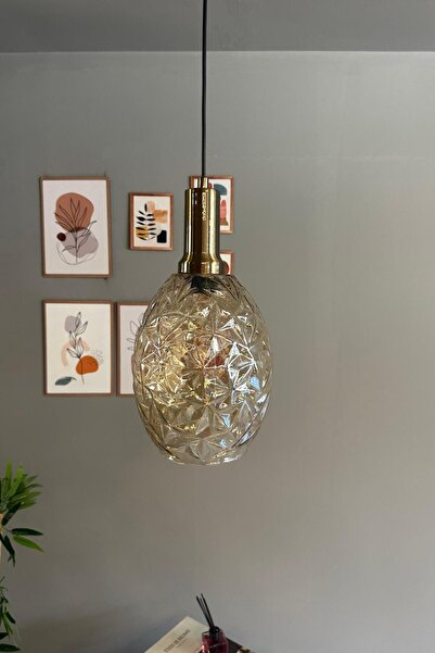 Bamyum Veltro Cam Bal Rengi Tekli Avize Eskitme Fener Başlık Retro Sarkıt Lamba Salon Aydınlatma